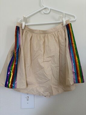 Queen of Sparkles Beige Skort with Rainbow Sequin Stripes